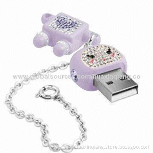 Diamond Carton USB Flash Drive, 512MB-32GB Capacity, Metal/Diamond Material, 5-year Warranty, USB2.0